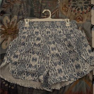 High Waist Blue Patterned Women's Shorts